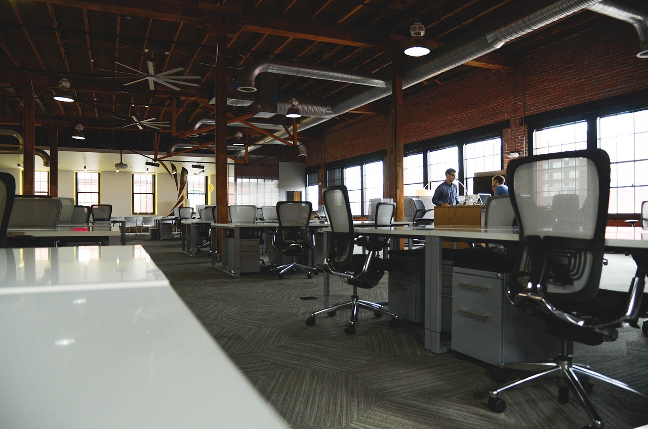 Modern office with sound-absorbing acoustic ceiling. Modern office with sound-absorbing acoustic ceiling.