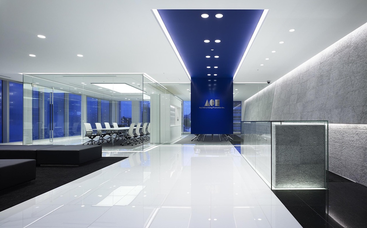 Employees working under noise-reducing acoustic ceiling. Employees working under noise-reducing acoustic ceiling.