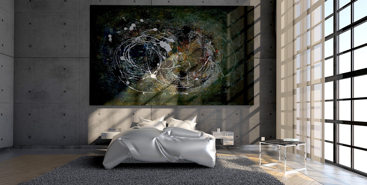 Modern bedroom with layered neutral tones. Modern bedroom with layered neutral tones.