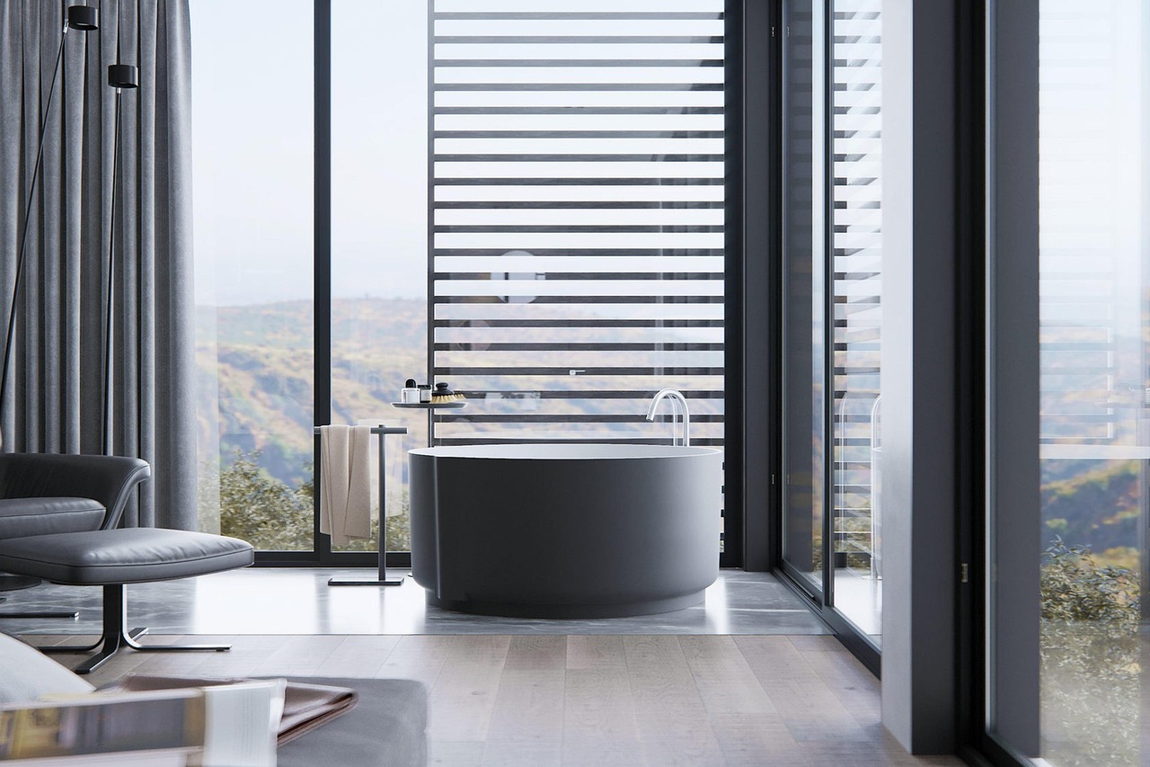 Energy-efficient bathroom with motion sensor lighting.