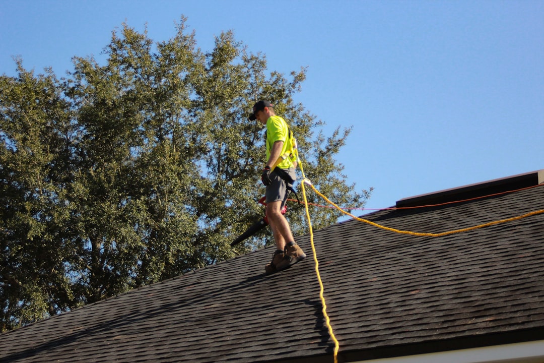 Solar panels on roof under clear sky. Solar panels on roof under clear sky.